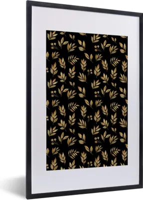 Produktbild von MuchoWow® MuchoWow® Gerahmtes Poster Blätter - Muster - Gold 40x60 cm - Poster mit zchwarzem Bilderrahmen - Poster in Rahmen