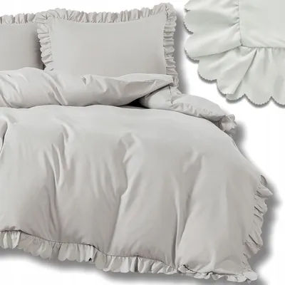 Obrázek produktu pro Bavlněná sada povlečení s volánky, šedá, rozměr 200x220 cm