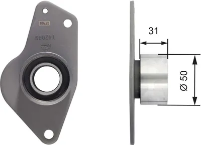 Produktbild von GATES T42089 Umlenkrolle Zahnriemen Ø50mm für RENAULT CLIO II (BB0/1/2, CB0/1/2) KANGOO (KC0/1) KANGOO Express (FC0/1) MEGANE I (BA0/1) CLIO I