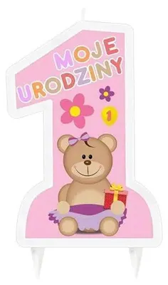 Produktbild von GoDan Kerze Zahl 1 Bär Rosa Geburtstag