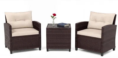 Produktbild von KOMFOTTEU Rattan Gartenmöbel Set, Outdoor Lounge Möbel mit 2 Sessel, 1 Tisch, Sitz- & Rückenkissen, Balkonmöbel Kleiner Balkon, Lounge Gartenmöbel, Terrassenmöbel für 2 Personen