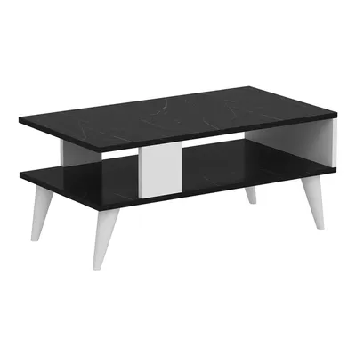 Productafbeelding van In- en outdoor salontafel Apsei – 40 x 90 x 45 cm – Wit en marmerlook zwart – Hout – Spaanplaat – Modern design