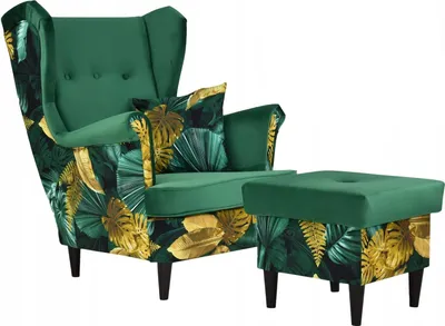 Produktbild von Family Meble Ohrensessel mit Hocker Print Duo Relaxsessel Skandinavisch Bequemer Sessel Loungesessel Fernsehsessel Wohnzimmer Schlafzimmer (POL7/RO33)