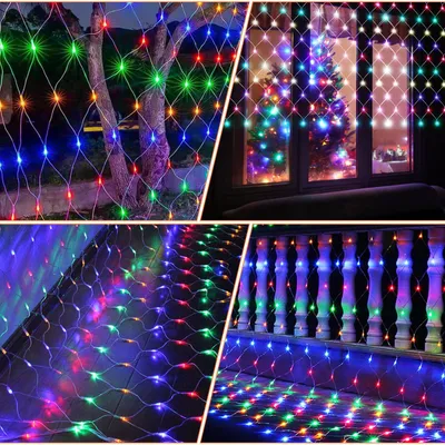 Produktbild von Ikodm LED Lichternetz Lichterkette 4,5x1,6 m 300 LEDs Mesh Weihnachtsbeleuchtung Strom Büsche Garten Baum Zimmer Balkon Party Deko Bunt