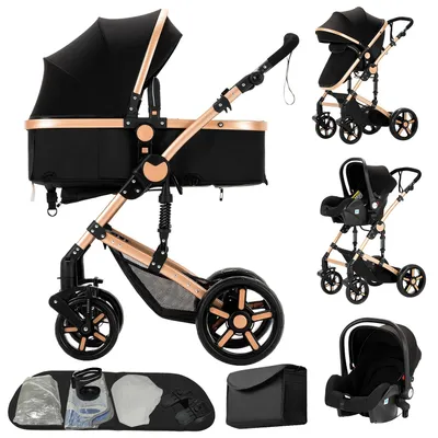Immagine prodotto di Passeggino per bambini, design 3-in-1, pieghevole e compatto, modello B588-BLACKGOLD