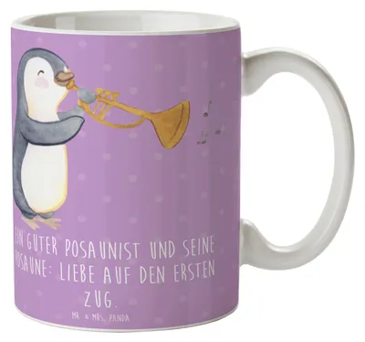 Produktbild von Mr. & Mrs. Panda Kaffeetasse Posaune Liebe - Lavendeltraum - Geschenk, Musik, Instrument, Lernen, Teetasse, Musikinstrument, Orchester, Musikerspruch, Trinkbecher, Becher