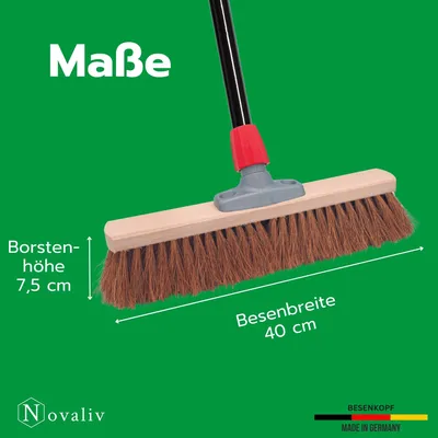 Obrázok produktu pre Novaliv kokosová metla 40 cm s násadou Metla s kokosovými štetinami Metla s prírodnými štetinami s násadou Ideálna ako dielenská metla Halová metla Priemyselná metla Domová metla Zametacia metla Maliarska metla Metla na vlasy Metla na terasu Mäkká metla