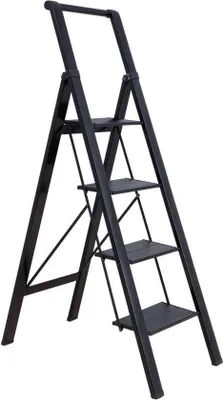Produktbild von Famanu Aluminium Klappleiter - Leicht und stabil, 4 Stufen, 135 kg Tragkraft, Schwarz