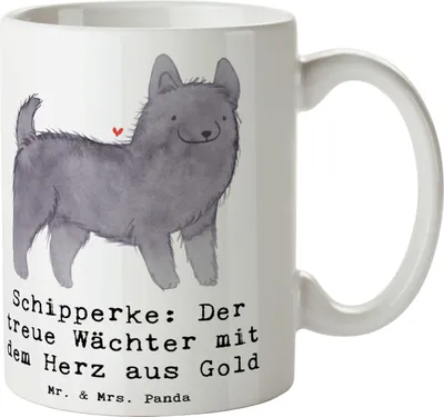 Produktbild von Mr. & Mrs. Panda Pott Schipperke Wächterherz - Weiß - Geschenk, verspielter Hund, kleiner, Kaffeebecher, Teetasse, Hunderasse, Hunderassen, schöne tasse, Pflege, Becher
