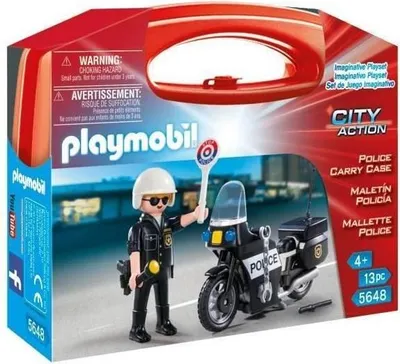 Produktbild von PLAYMOBIL Polizei Motorrad-Koffer, Polizist Figur, 13 Teile, Ab 4 Jahren, Inklusive Zubehör