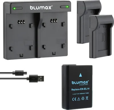 Produktbild von 1x Akku + Lader für Nikon EN-EL14 D3300  D5300 D5500 D5600  P7800 1050 mAh