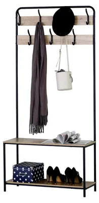 Produktbild von Garderobenständer mit Schuhablage, Sitzbank, 7 Haken, zum Aufhängen, Flur, Schlafzimmer, 80 x 30 x 170 cm