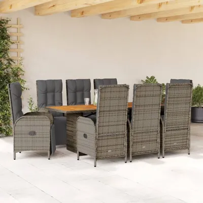 Produktbild von Möbel 9-tlg. Garten-Essgruppe mit Kissen Grau Poly Rattan - Gartenmöbelgarnituren 3213523