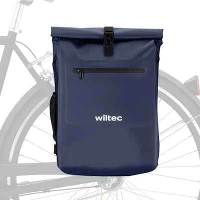 Image de Wiltec Sacoche sac à dos étanche pour porte-bagages bleue – capacité de 25 L – en 500D PVC – avec compartiment pour ordinateur portable – pour vélos et vélos électriques – Sac de bicyclette – Cyclisme
