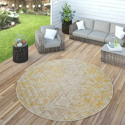 Produktbild von In- & Outdoor Teppich Modern Shabby Chic Stil Terrassen Teppich  Gelb Grösse Ø 160 cm Rund