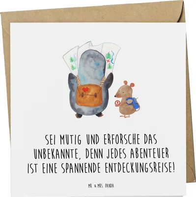 Produktbild von Mr. & Mrs. Panda Grußkarte Unbekannte Orte erkunden - Weiß - Geschenk, Zuversicht, Trost, Vertrauem, anlasskarte, Glückwunschkarte, Entdeckungsreise, faltkarte
