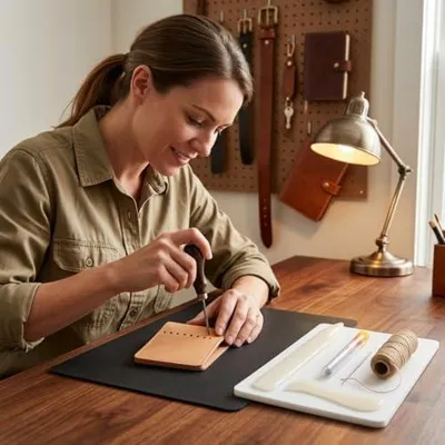 Produktbild von Buchbindeset, 5-teiliges Set für Leder-Näh- und Buchbindearbeiten mit Ahlenwerkzeug, Faden und Handnadeln für DIY-Projekte