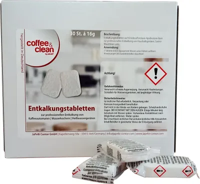 Produktbild von 30 Entkalkungstabletten Entkalker Tabs 16g für Kaffeevollautomaten Jura Siemens