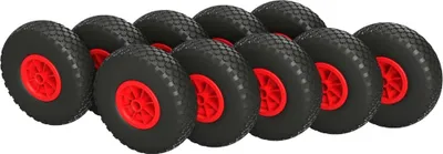 Immagine prodotto di 10 x Ruota in poliuretano Ø 260 mm 3.00-4 cuscinetto a strisciamento ruota del rimorchio volante per carrello manuale a prova di foratura, nero/rosso