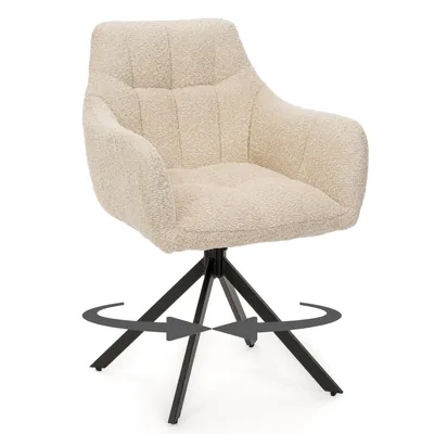 Produktbild von NEW HOME FANO X Drehstuhl mit Rückstellfunktion, gepolsterter Stuhl für Esszimmer und Wohnzimmer – cremefarben – Boucle