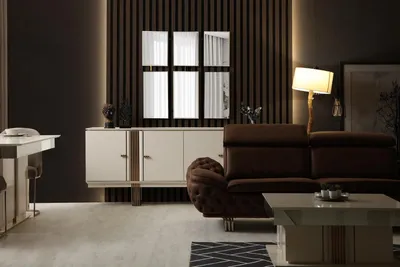 Produktbild von Anrichte Sideboard Luxus Designer Holz Regal Schrank Möbel Beige Kommode