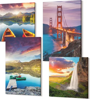 Zdjęcie produktu dla Obraz na płótnie – Fotoobraz – Obrazy na ścianę – Nowoczesna dekoracja – Obraz do salonu lub sypialni – Set 4 sztuki – 2x40x40 cm + 2x40x60 cm – Kwiaty lawendy i architektura