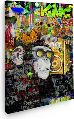 Produktbild von Graffiti Street Art Monkey Affe Pop Art Wandbild Leinwandbild  Kunstdruck XL Deko: 100x150x4cm