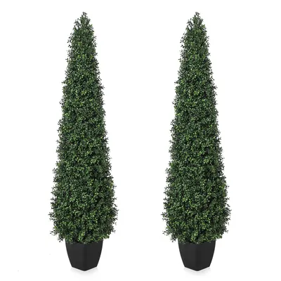 Image de Lot de 2 buis artificiels taillés Plantes artificielles en pot pour entrées, portails décoratifs, bureaux, jardins 4FT