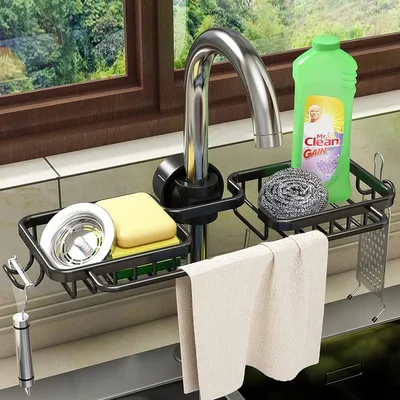 Produktbild von Schwammhalter für den Wasserhahn, Küchenspülen-Organizer, Hängeablage für den Wasserhahn, Abtropfgestell für die Spüle