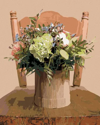 Produktbild von Zuty - Malen nach Zahlen - BLUMENSTRAUSS IN EINER PAPPVASE AUF EINEM STUHL, 40x50 cm, mit Keilrahmen (bereits gespannt)