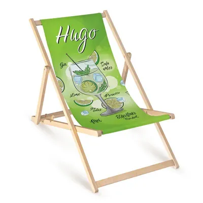 Obrázek produktu pro Skládací dřevěné lehátko „Hugo Drink“ – zahradní židle, relaxační křeslo, lehátko, balkon, terasa, letní motiv