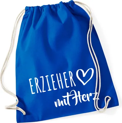 Produktbild von Huuraa Turnbeutel Erzieher mit Herz 12 Liter Bright Royal Baumwolle Rucksack Geschenkidee