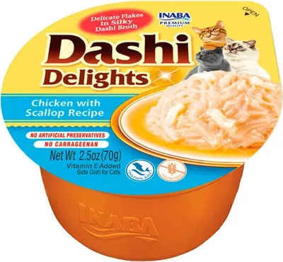 Imagen del producto de CHURU CAT: Delicias de Dashi para gatos. Receta de pollo con vieiras. 6 unidades de 70 gramos