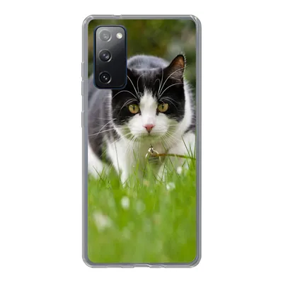 Produktbild von MuchoWow® Handyhülle Schutzhülle Hülle für Samsung Galaxy S20 FE Katze - Gras - Schwarz - Weiß - Mädchen - Kinder - Jungen - Kinder Silikon Softcase Handy Hülle - Abdeckung