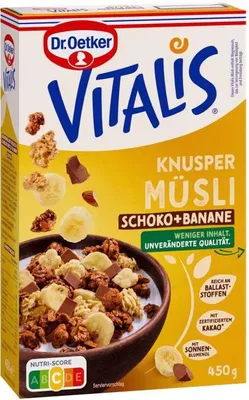 Produktbild von Dr. Oetker Vitalis Knuspermüsli Schokolade Banane Packung 450g