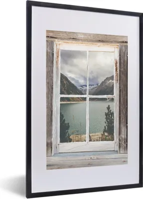 Produktbild von MuchoWow® Gerahmtes Poster Durchschaubar - Holz - Berge 40x60 cm - Poster mit Schwarzem Bilderrahmen Wandposter Rahmen Foto Bilder - Poster in Rahmen
