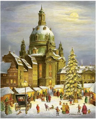 Image de Calendrier de l'Avent de la Frauenkirche de Dresde – Vue d'ensemble artistique de la ville