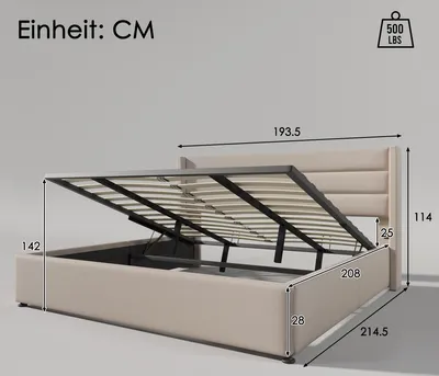 Immagine prodotto di letto imbottito okwish letto matrimoniale imbottito idraulico 180x200cm, rete a doghe in legno, letto con rete a doghe in metallo, biancheria da letto, beige