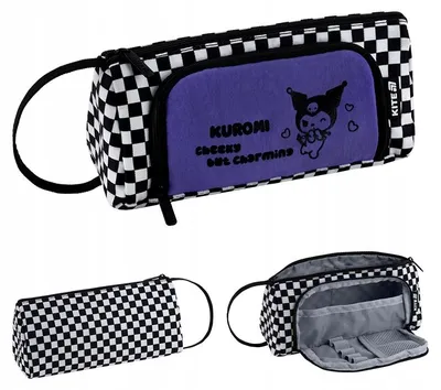 Obrázok produktu pre Dvojkomorové puzdro na ceruzky pre dievčatá s šachovnicovým vzorom Kuromi Kite