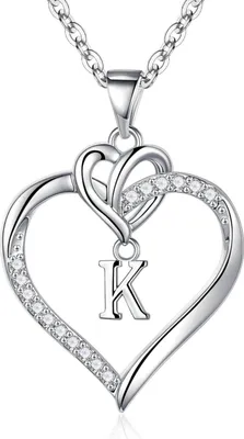 Image de TINGN Valentin Coeur Initiales Collier Femme 14K Or Argent Zirconia Cadeau d'anniversaire