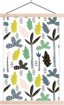 Produktbild von MuchoWow® Textilposter Dschungel - Baum - Blätter - Muster 40x60 cm mit holzfarbenen Rahmen - Poster