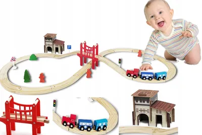 Obrázek produktu pro APE TRADE Sada dřevěné železnice s viaduktem, budovami a doplňky