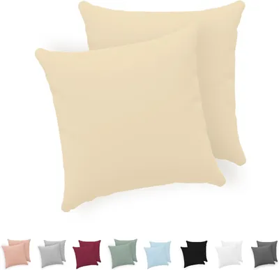 Imagen del producto de Funda de cojín 40x40 cm (juego de 2) - 100% algodón jersey, 150 GSM - Beige - Funda de cojín 40x40 cm - Funda con cremallera - Certificada según la norma