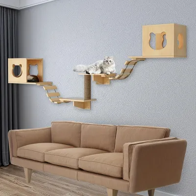 Immagine prodotto di Albero per gatti - Tiragraffi - Scala per gatti - Casetta per gatti - Piattaforma per gatti - Montaggio a parete - Legno resistente