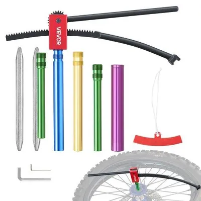 Zdjęcie produktu dla Zestaw montażowy do opon VEVOR, ręczny, odpowiedni do opon 16-21 cali, osie 15-25 mm, 4 adaptery osi, 2 dźwignie montażowe do napraw motocykli i rowerów uniwersalnych w terenie i w terenie