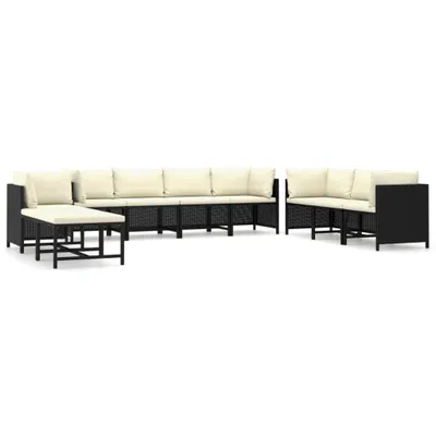 Image de vidaXL Ensemble salon de jardin 10 pièces avec coussins Poly rotin noir