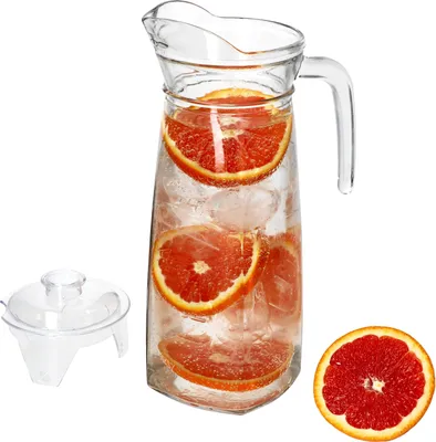 Obrázek produktu pro KARA skleněná karafa s plastovým víkem + rukojeť 1,2 l džbán na vodu džbán na džus limonádu
