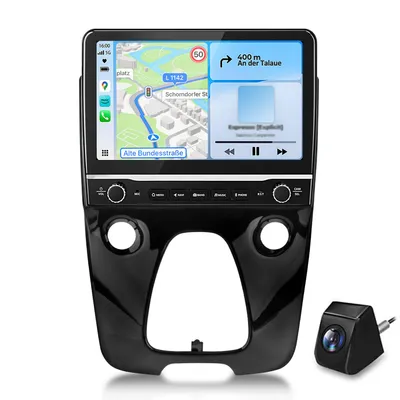 Immagine prodotto di Autoradio Android da 10,1 pollici con 2+64GB di memoria, telecamera per la retromarcia, compatibile con Toyota Aygo, Citroen C1 e Peugeot 108. Funzionalità: CarPlay wireless, Android Auto, Wi-Fi, GPS, navigatore, RDS, DSP, DAB+ e Bluetooth