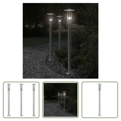 Image de The Living Store Lampes d'allée 3 pcs Argenté 100 cm Acier inoxydable