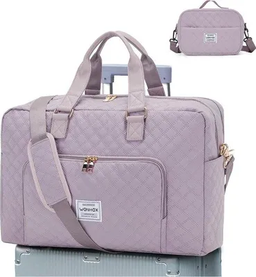 Immagine prodotto di Borsa da viaggio Unyqoos® per donna – borsa sportiva e da weekend impermeabile (bagaglio a mano) 31 x 18 x 51 cm, borsa da palestra con passante per valigia e scomparto antifurto, colore viola (E2)